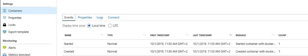 Azure container instance deployment in Azure Portal